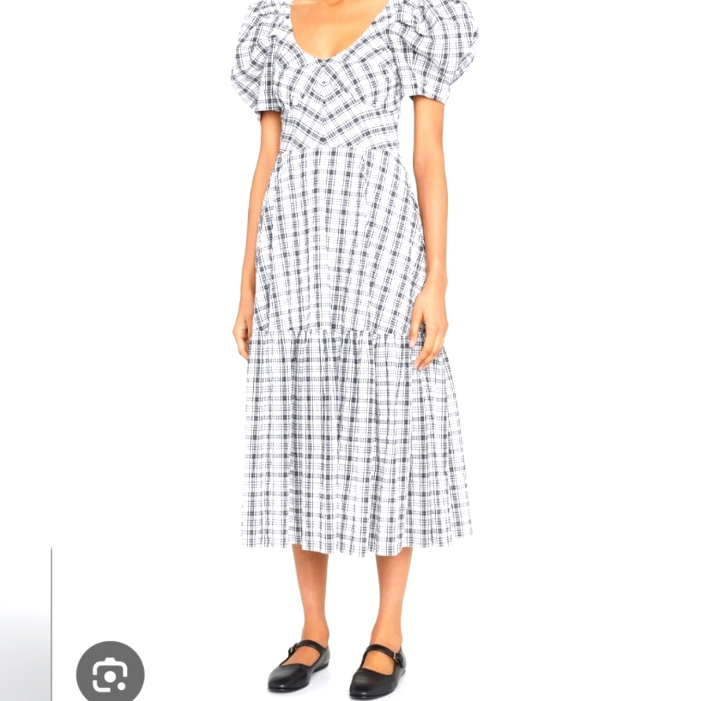 NWOT Tanya Taylor Danielle Gingham Midi Dress Pockets Size 2